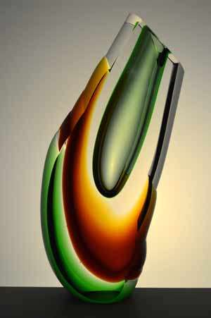 EXTRA LARGE HEAVY SOLID MODERNIST SCULPTURAL VASE : MODERN CZECH ART GLASS DESIGN AT ITS VERY BEST!
