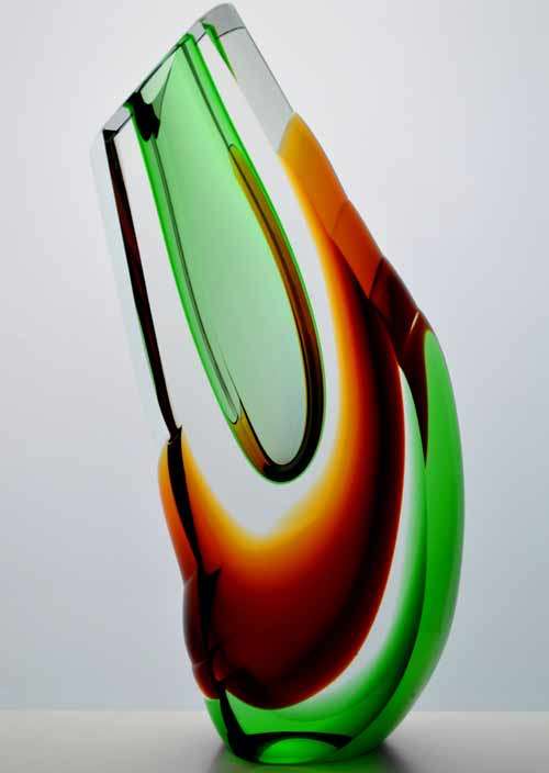 EXTRA LARGE HEAVY SOLID MODERNIST SCULPTURAL VASE : MODERN CZECH ART GLASS DESIGN AT ITS VERY BEST!