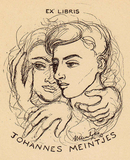 JOHANNES MEINTJES : ORIGINAL EX LIBRIS PRINT (SIGNED IN THE PLATE & DATED 1952) A LITTLE GEM