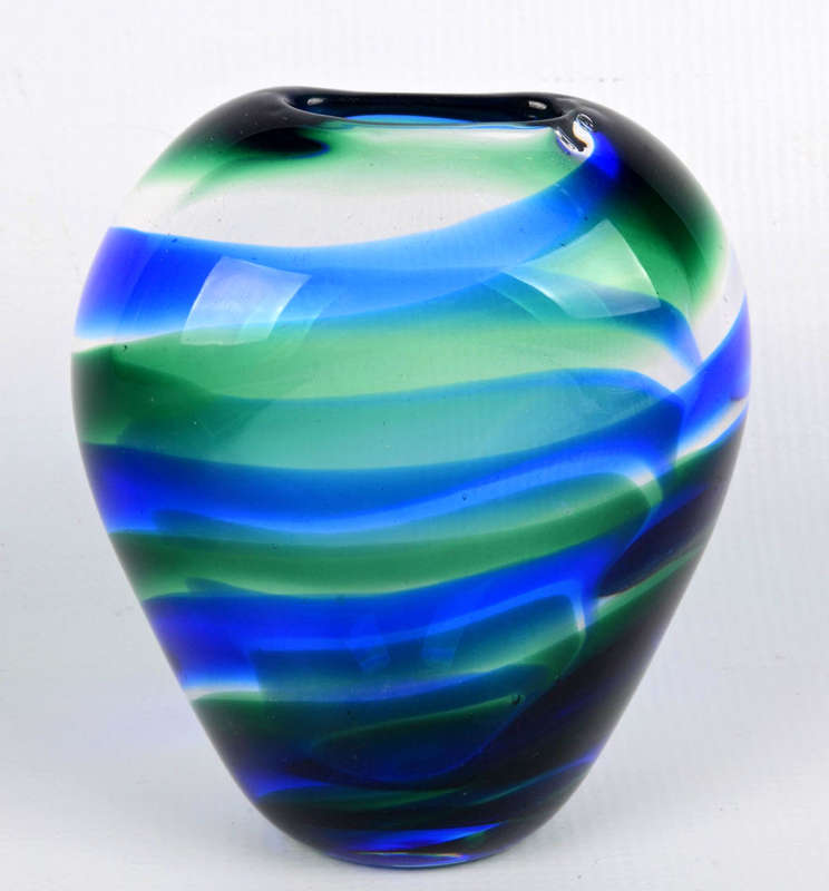 Superb Leerdan Unica Blue and Green Signed Glass Vase, designed by Floris Meydam in the 1940s