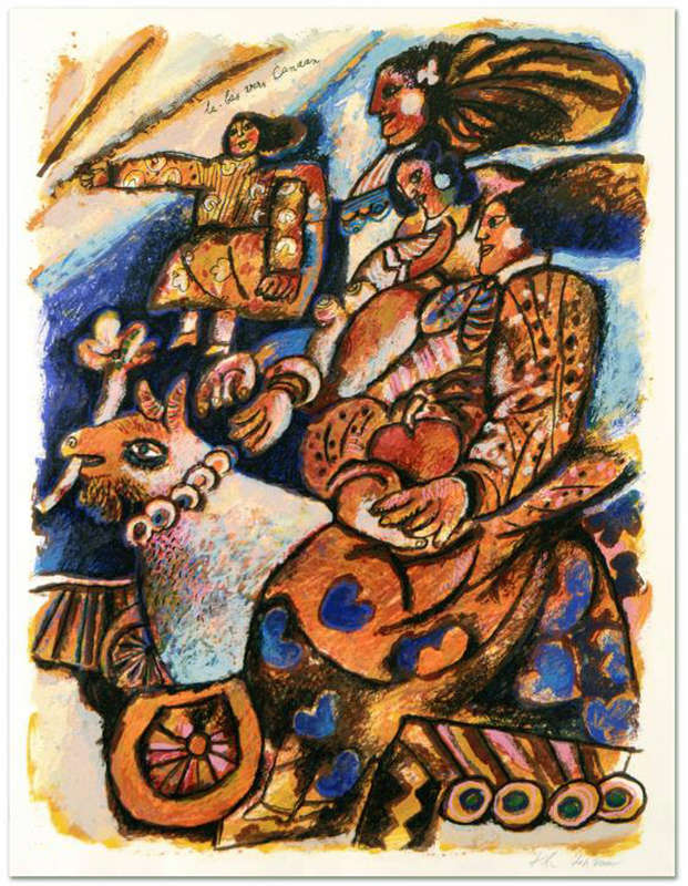 THEO TOBIASSE (1927-2011) : SIGNED & NUMBERED 22/200 COLOUR LITHOGRAPH `LA-BAS VERS CANAAN`