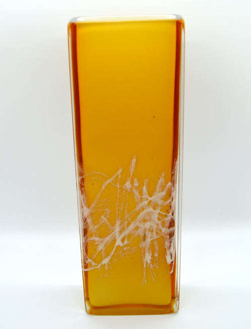 MUSEUM ITEM EXBOR CZECH GLASS SCULPTURAL VASE WITH METAL INCLUSIONS DESIGNED BY PAVEL HLAVA IN 1964