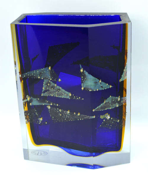 Museum Item Exbor Czech glass sculptural vase with metal inclusions designed by Pavel Hlava in 1964