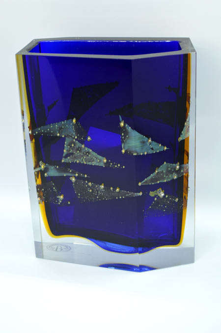 Museum Item Exbor Czech glass sculptural vase with metal inclusions designed by Pavel Hlava in 1964