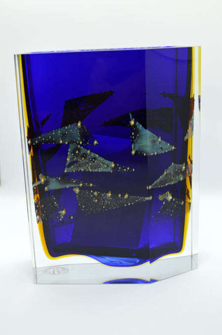 Museum Item Exbor Czech glass sculptural vase with metal inclusions designed by Pavel Hlava in 1964
