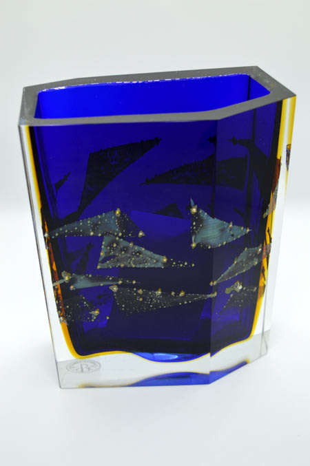 Museum Item Exbor Czech glass sculptural vase with metal inclusions designed by Pavel Hlava in 1964