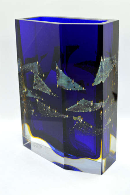 Museum Item Exbor Czech glass sculptural vase with metal inclusions designed by Pavel Hlava in 1964