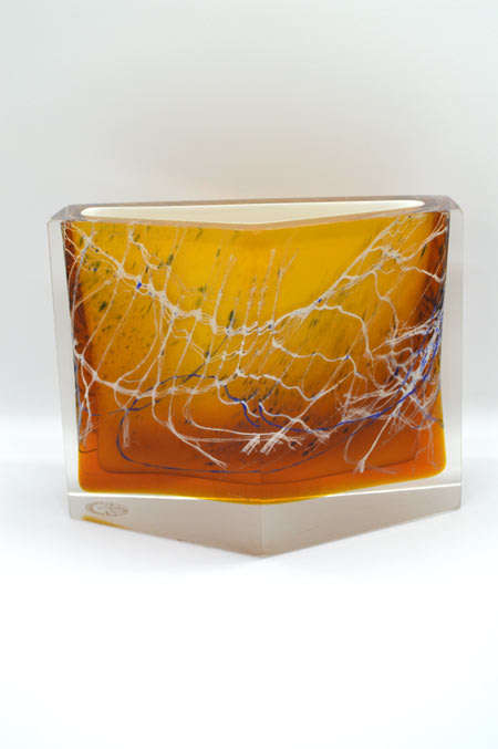 MUSEUM ITEM EXBOR CZECH GLASS SCULPTURAL VASE WITH METAL INCLUSIONS DESIGNED BY PAVEL HLAVA IN 1964
