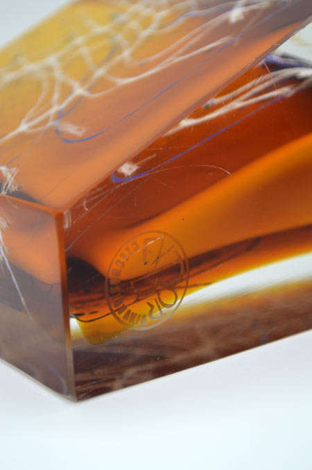 MUSEUM ITEM EXBOR CZECH GLASS SCULPTURAL VASE WITH METAL INCLUSIONS DESIGNED BY PAVEL HLAVA IN 1964