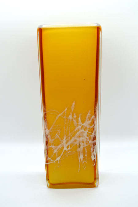 MUSEUM ITEM EXBOR CZECH GLASS SCULPTURAL VASE WITH METAL INCLUSIONS DESIGNED BY PAVEL HLAVA IN 1964