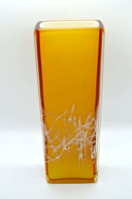MUSEUM ITEM EXBOR CZECH GLASS SCULPTURAL VASE WITH METAL INCLUSIONS DESIGNED BY PAVEL HLAVA IN 1964