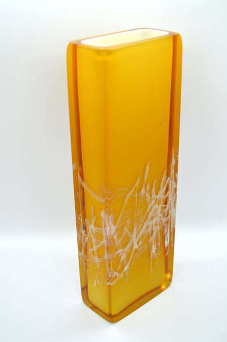 MUSEUM ITEM EXBOR CZECH GLASS SCULPTURAL VASE WITH METAL INCLUSIONS DESIGNED BY PAVEL HLAVA IN 1964