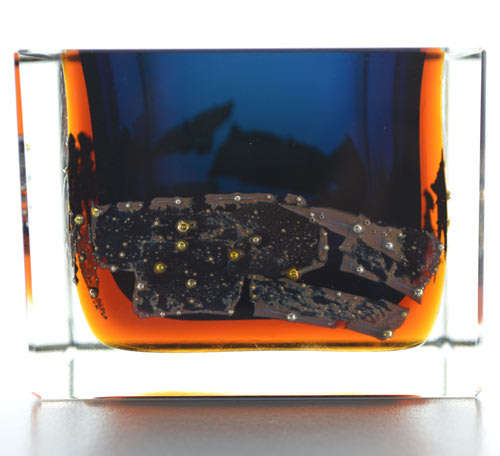 MUSEUM ITEM EXBOR CZECH GLASS SCULPTURAL BOWL WITH METAL INCLUSIONS DESIGNED BY PAVEL HLAVA IN 1964