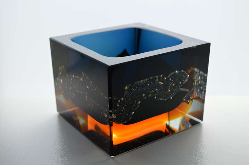 MUSEUM ITEM EXBOR CZECH GLASS SCULPTURAL BOWL WITH METAL INCLUSIONS DESIGNED BY PAVEL HLAVA IN 1964