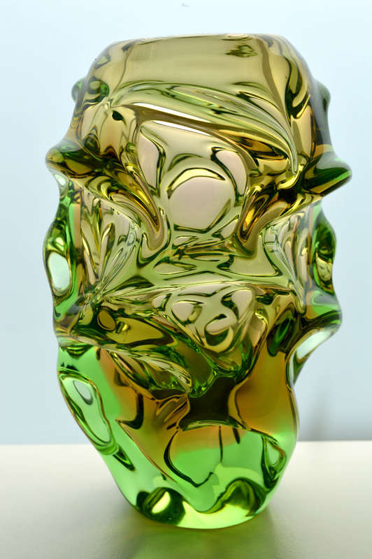 * HALLMARK DESIGN: HEAVY SKRDLOVICE PALE -URANIUM- GREEN 'ATLAS' VASE, DESIGNED BY JAN KOTIK