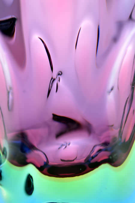 HALLMARK DESIGN: HEAVY SKRDLOVICE PINK, GREEN AND BLUE VASE, DESIGNED BY JAN BERANEK IN 1959