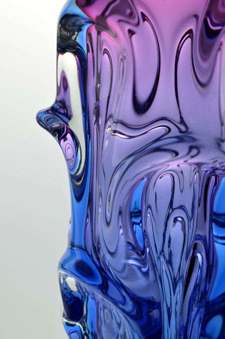 Hallmark Design: Tall and Heavy Skrdlovice Pink and Blue Vase, designed by Jan Beranek in 1959