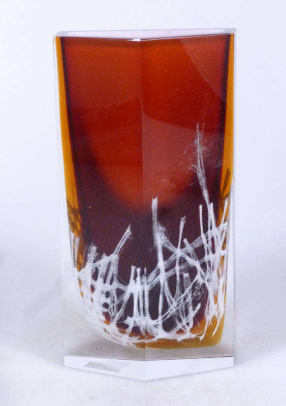 *MUSEUM ITEM EXBOR CZECH GLASS SCULPTURAL VASE WITH METAL INCLUSIONS DESIGNED BY PAVEL HLAVA IN 1964