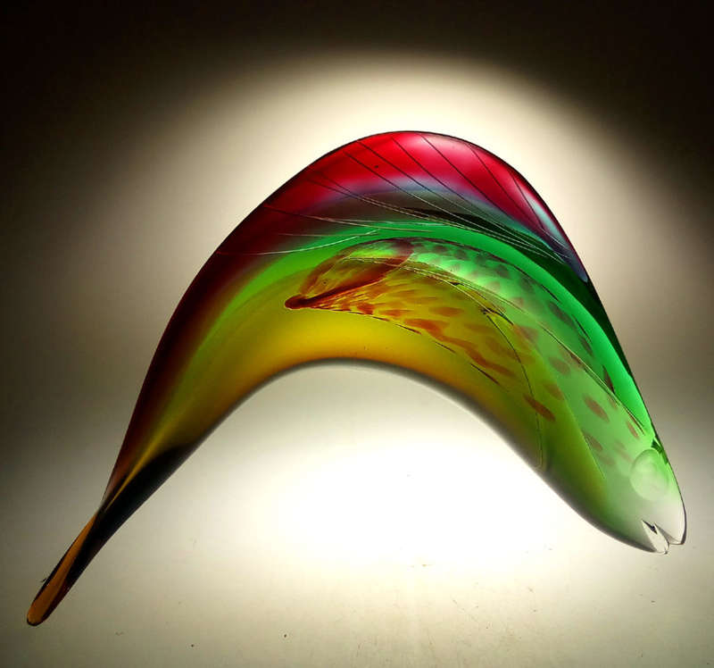 EXTRA LARGE! A VERY RARE CULT ITEM: EXBOR FISH GLASS SCULPTURE BY ROZINEK AND HONZIK IN THE 1960s