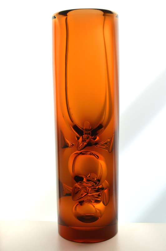 DAZZLING!! HEAVY & THICK-WALLED, AMBER SKRDLOVICE VASE, DESIGNED BY JAN BERANEK (1933-) IN 1980