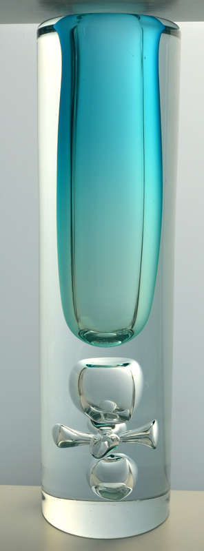 EXTRA LARGE!! DAZZLING, ICE BLUE & HEAVY SKRDLOVICE VASE, DESIGNED BY JAN BERANEK (1933-) IN 1980