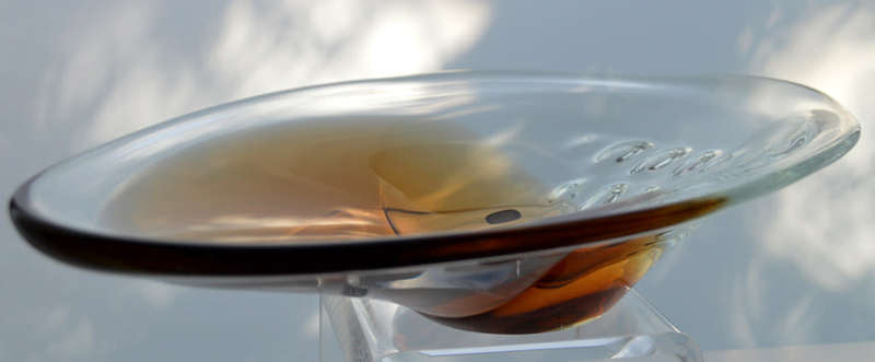 A BEAUTY! WITH LABEL! MAGNIFICENT AMBER & CLEAR CZECH ART GLASS BOWL, DESIGNED BY LADISLAV PALECEK