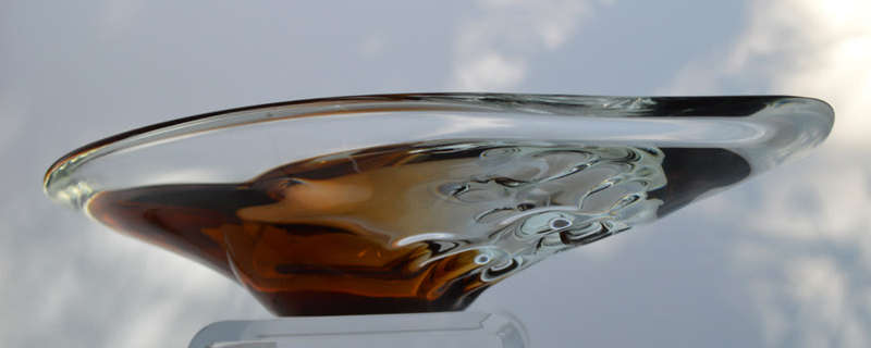 A BEAUTY! WITH LABEL! MAGNIFICENT AMBER & CLEAR CZECH ART GLASS BOWL, DESIGNED BY LADISLAV PALECEK
