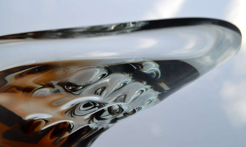 A BEAUTY! WITH LABEL! MAGNIFICENT AMBER & CLEAR CZECH ART GLASS BOWL, DESIGNED BY LADISLAV PALECEK