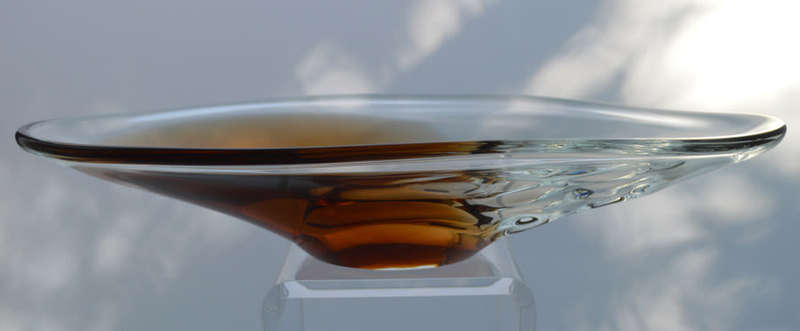 A BEAUTY! WITH LABEL! MAGNIFICENT AMBER & CLEAR CZECH ART GLASS BOWL, DESIGNED BY LADISLAV PALECEK