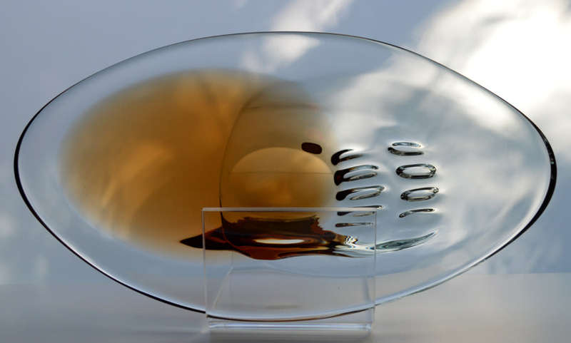 A BEAUTY! WITH LABEL! MAGNIFICENT AMBER & CLEAR CZECH ART GLASS BOWL, DESIGNED BY LADISLAV PALECEK