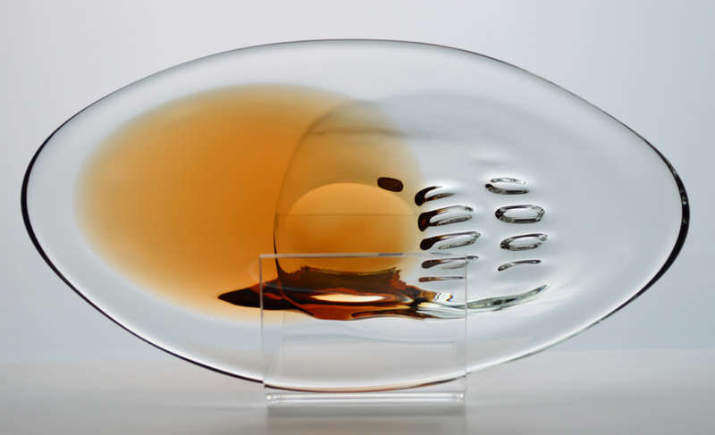 A BEAUTY! WITH LABEL! MAGNIFICENT AMBER & CLEAR CZECH ART GLASS BOWL, DESIGNED BY LADISLAV PALECEK