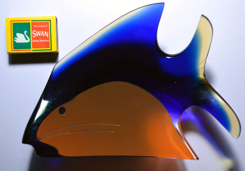 VERY RARE CULT ITEM: EXBOR FISH GLASS SCULPTURE DESIGN (ATTRIBUTED) ROZINEK AND HONZIK IN THE 1980s