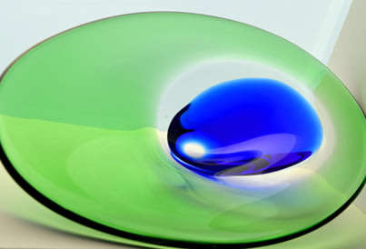 A MAGNIFICENT GREEN, BLUE & CLEAR CZECH ART GLASS BOWL, DESIGNED BY LADISLAV PALECEK IN 1977