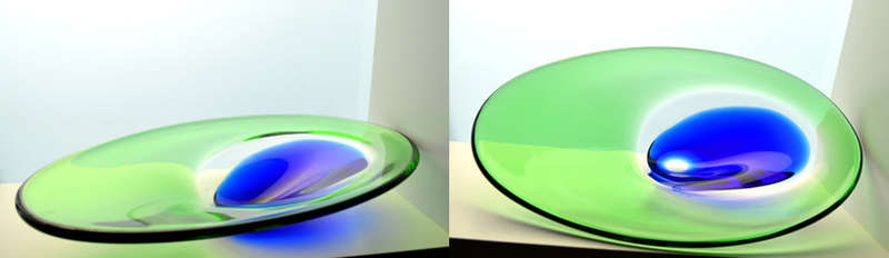 A MAGNIFICENT GREEN, BLUE & CLEAR CZECH ART GLASS BOWL, DESIGNED BY LADISLAV PALECEK IN 1977