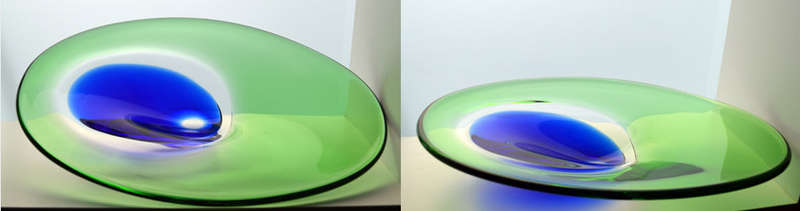 A MAGNIFICENT GREEN, BLUE & CLEAR CZECH ART GLASS BOWL, DESIGNED BY LADISLAV PALECEK IN 1977