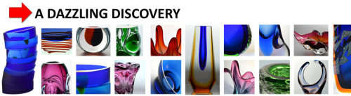 Hallmark Design: Tall and Heavy Skrdlovice Pink and Blue Vase, designed by Jan Beranek in 1959