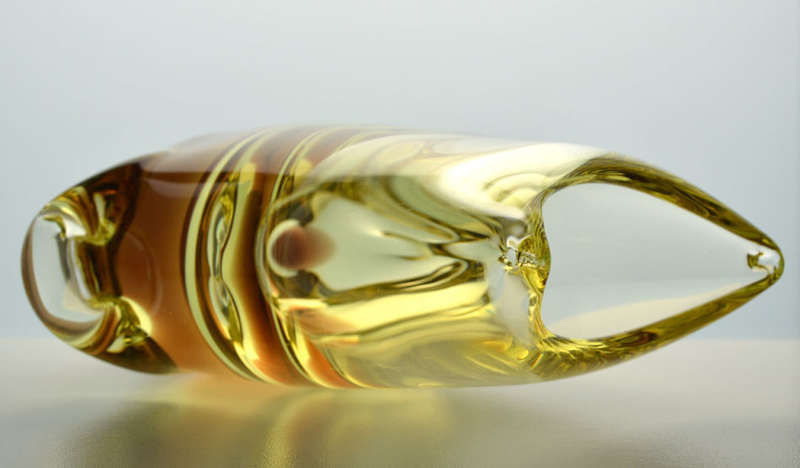 ELEGANT 1960s ZBS CITRINE CZECH ART GLASS SCULPTURAL OBJECT: DESIGN PROF M KLINGER (1922-1999)