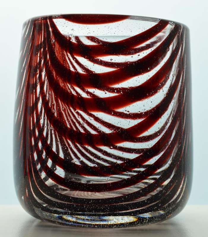 SUPERB HANDMADE AND SIGNED (JAPANESE GLASS) STRIPED SCULPTURAL VASE