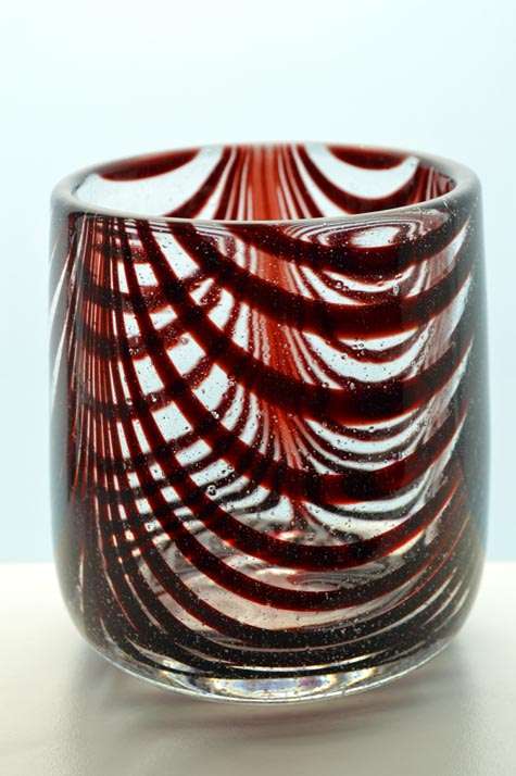 SUPERB HANDMADE AND SIGNED (JAPANESE GLASS) STRIPED SCULPTURAL VASE