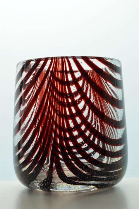 SUPERB HANDMADE AND SIGNED (JAPANESE GLASS) STRIPED SCULPTURAL VASE
