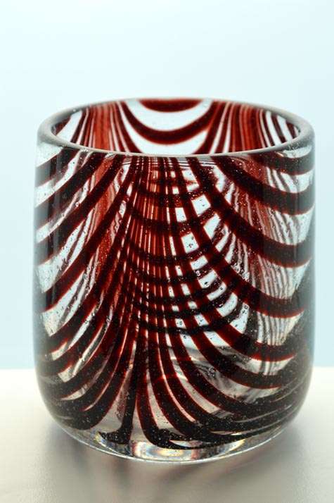 SUPERB HANDMADE AND SIGNED (JAPANESE GLASS) STRIPED SCULPTURAL VASE