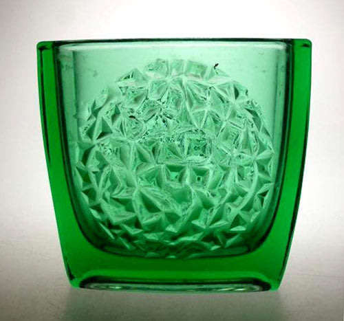 * A MAGNIFICENT GREEN PRESSED ART GLASS BOWL, DESIGNED BY RUDOLF JURNIKL FOR RUDOLFOVA HUT IN 1966