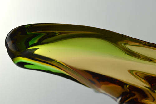 * BARGAIN! A DAZZLING, VERY LARGE GREEN AND AMBER CZECH ART GLASS MSTISOV / MOSER BOWL 1970/1980s