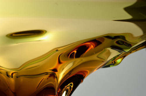 * BARGAIN! A DAZZLING, VERY LARGE GREEN AND AMBER CZECH ART GLASS MSTISOV / MOSER BOWL 1970/1980s