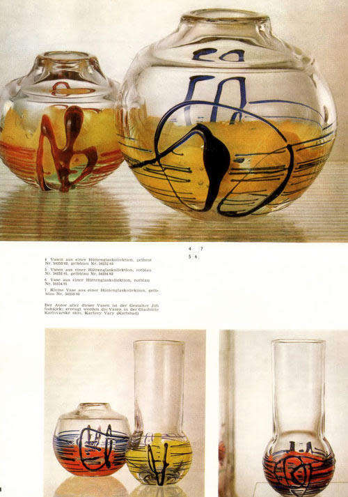 RARE & HIGHLY SOUGHT AFTER MODERN MOSER SUHAJEK VASE WITH RED AND BLACK/PURPLE RANDOM STRAPS
