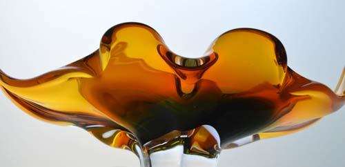 * AMBER & GREEN CZECH ART GLASS CHRIBSKA BOWL DESIGNED BY PROF JOSEF HOSPODKA