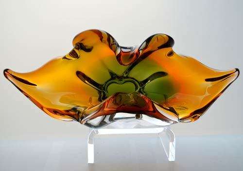 * AMBER & GREEN CZECH ART GLASS CHRIBSKA BOWL DESIGNED BY PROF JOSEF HOSPODKA