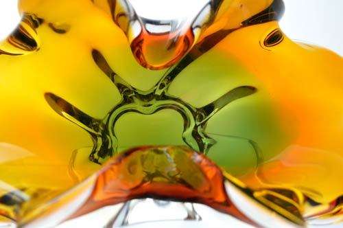 * AMBER & GREEN CZECH ART GLASS CHRIBSKA BOWL DESIGNED BY PROF JOSEF HOSPODKA