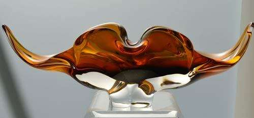 * AMBER & GREEN CZECH ART GLASS CHRIBSKA BOWL DESIGNED BY PROF JOSEF HOSPODKA