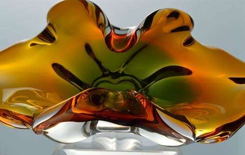* AMBER & GREEN CZECH ART GLASS CHRIBSKA BOWL DESIGNED BY PROF JOSEF HOSPODKA